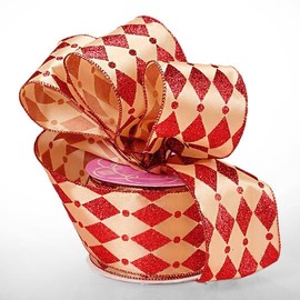 2 1/2" X 10 Yards Ivory/Red Harlequin Satin Ribbon Christmas