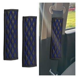 LAINLOY 2PCS Car Seat Belt Cover, Leather Car Seat Strap Pads, Comfort Driving Shoulder Cushion Protect Your Neck, Universal Strap Cover Decoration Accessories for Cars, Trucks, SUVs (Blue)