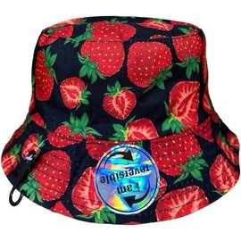 HAJRA® Unisex Cotton Bucket HAT with A Charming Print, Ideal for Sun, Hiking, Fishing,Holidays. Bucket Hat Design Fits All Men,Women,Teens. 56-58cm (UK, Alpha, One Size, Black Hat Strawberry.)