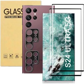 Homemo 2+2 Pack Galaxy S24 Ultra Screen Protector Tempered Glass + Camera Lens 9H Hard