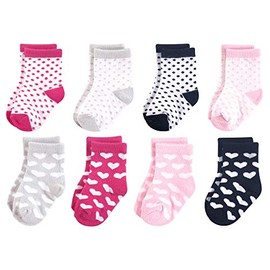 Luvable Friends Unisex Baby Fun Essential Socks, Hearts Black Pink, 0-6 Months