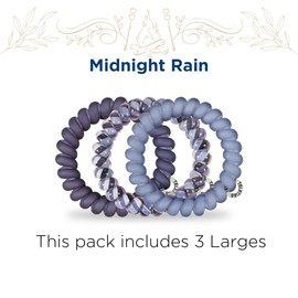 TELETIES - Large Spiral Hair Coils - Fall Collection - Ponytail Holder Hair Ties for Women - Phone Cord Hair Ties - Strong Grip, No Rip, Water Resistant, No Crease - 3 pack - Midnight Rain