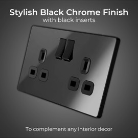 BG Electrical Evolve Double Switched Socket, 13 A, Black/Chrome