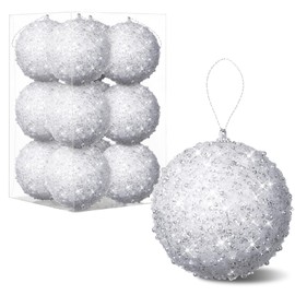 12 Pcs 2.36 Inch Christmas Ball Ornaments Glitter Sequin Ball Large White Christmas Tree Decorations Xmas Hanging Balls for Home New Year Holiday Indoor Outdoor Party Decor(White, 2.36 Inch)
