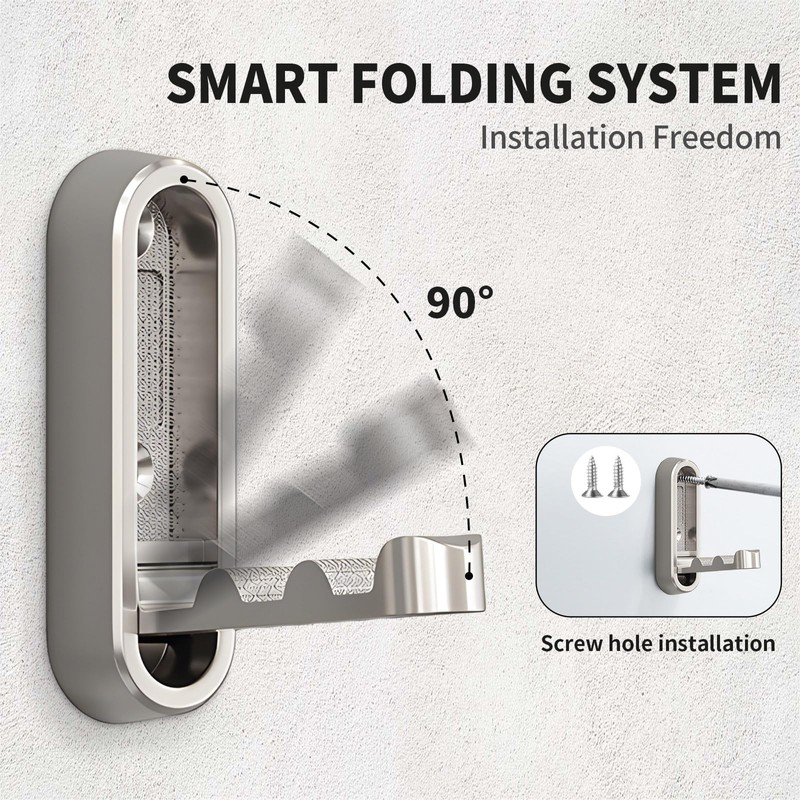 2 Pack Silver Foldable Wall Hooks Heavy Duty - Invisible
