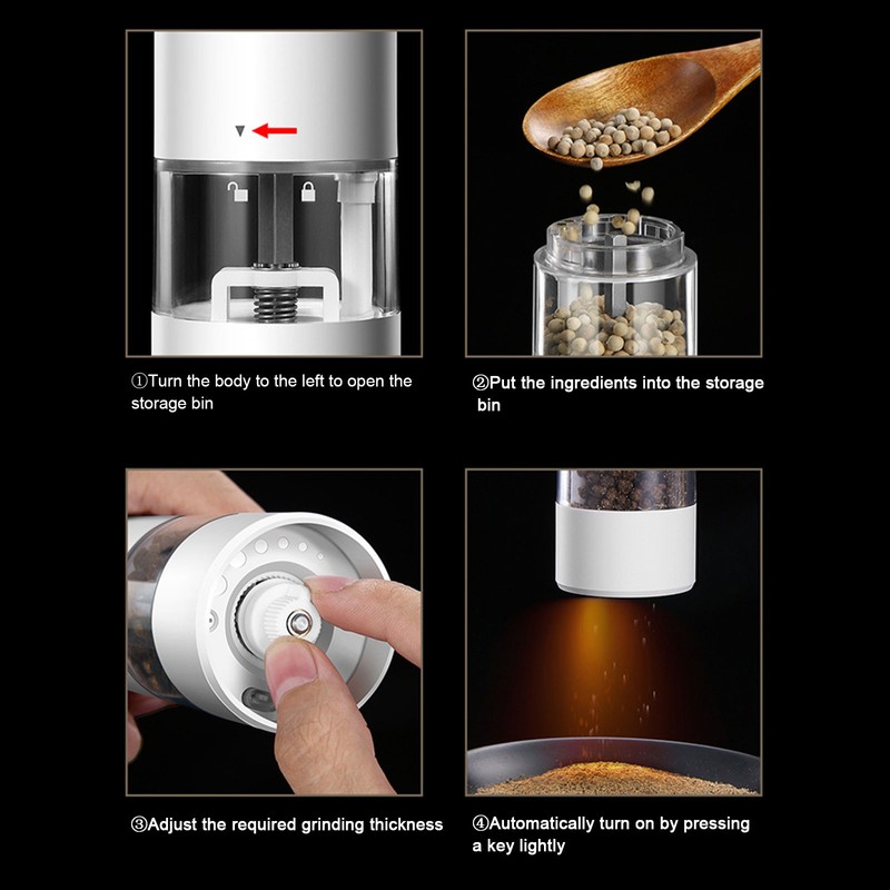 Electric Pepper Grinder Black Usb Charging High Hardness Wear Resistant