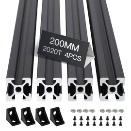 4pcs 200mm T Slot 2020 Aluminum Extrusion European Standard Anodized Linear Rail for 3D Printer Parts and CNC DIY Black