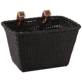 Retrospec Bicycles Canasta Rectangular Toto de caña Tejida con Correas de Cuero auténtico y Hebillas metálicas, Negro