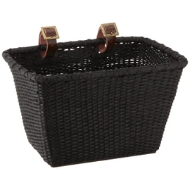 Retrospec Bicycles Canasta Rectangular Toto de caña Tejida con Correas de Cuero auténtico y Hebillas metálicas, Negro