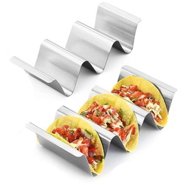 Zwenjuan Taco Holder, Pack of 2 Taco Shells Holder, Stainless Steel Wave-shaped Taco Holder, Stand Taco Shelf Bracket with Handles, Hot Dog Holder for Tacos Sandwiches Sausages Holder