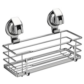 TESOT Suction Cup Shower Caddy, Shower Shelf Soap Dish with Hooks for Razor, Sponge, Rust Proof 304 Stainless Steel, Silver