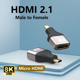 VMOJO 8k Micro HDMI to HDMI Adapter, Micro HDMI Male to Standard HDMI Female Adapter 2.1 Version Adapter for Camera, Laptop, UltraHD, 3D,Convertor Support 8K@60Hz, 4K@144Hz, 2K@240Hz(2 Pack)