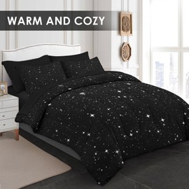 Pamnest Comforter Set Twin Size, Space Starry Deep 5 Pcs Bedding for Kids and Adults, Star Sky Black Bed Sheet Sets with Fitted Sheet Pillowcases & Shams for Bedroom Bed Decor