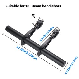 Yizhet 30 cm Bicycle Handlebar Extension, Aluminium Bicycle Extender Holder, Handlebar Extender Bicycle Handlebar Extender for Handlebars with 18-34 mm, for Torch Smartphones GPS Devices