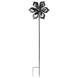Ideen mit Herz Metal Windmill | for the Garden | Black | Wind Chime | Garden Decoration | Ideal for Painting and Further Decorating (Design 5 | Diameter 22 cm | Height 82 cm)