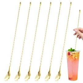 cobee 6 Pcs 15.7 In Cocktail Spoons, Stainless Steel Extra Long Bar Spoon Spiral Mixing Stirrer Drink Shaker Spoon for Tall Cups Cocktail Shaker(Gold)