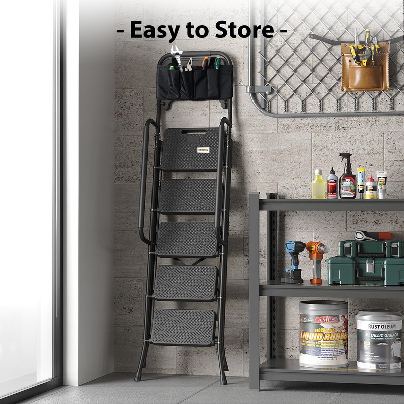 BONTEC 5-Step Ladder, 400lbs Max Load, Folding Step Stool with
