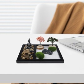 Zen Garden Kit - Japanese Sand Tray Kit Miniature Meditation Accent - Table Meditation Zen Artistic Decoration for Business, Workplace, Study Room, Home