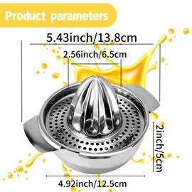 Gerhannery Lemon Squeezer with Container, Food Grade 304 Stainless Steel Citrus Juicer Manual, Robust Orange Squeezer, Hand Fruit Press, Manual Citrus Press for Lemons, Orange Grapfruit, Diameter 13