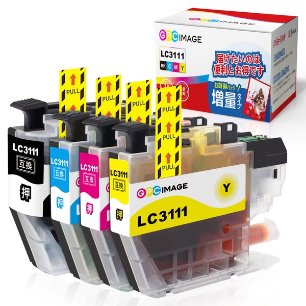 GPC Image Compatible Brother LC3111-4PK Ink Cartridges, 4 Color Set, Compatible with Brother LC3111, Remaining Amount Display Function, Individually Packaged, Large Capacity