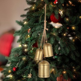 Forwe Christmas Bells Vintage Gold Brass Bells on Jute Rope Rustic Christmas Decoration(Gold)