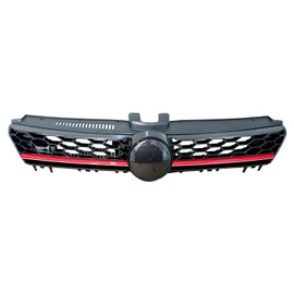 IBESTWOLF Front Grille Honeycomb with Red Trim for 2015-2016 VW MK7 Golf GTI, Carbon Fiber Print Grill Replacement