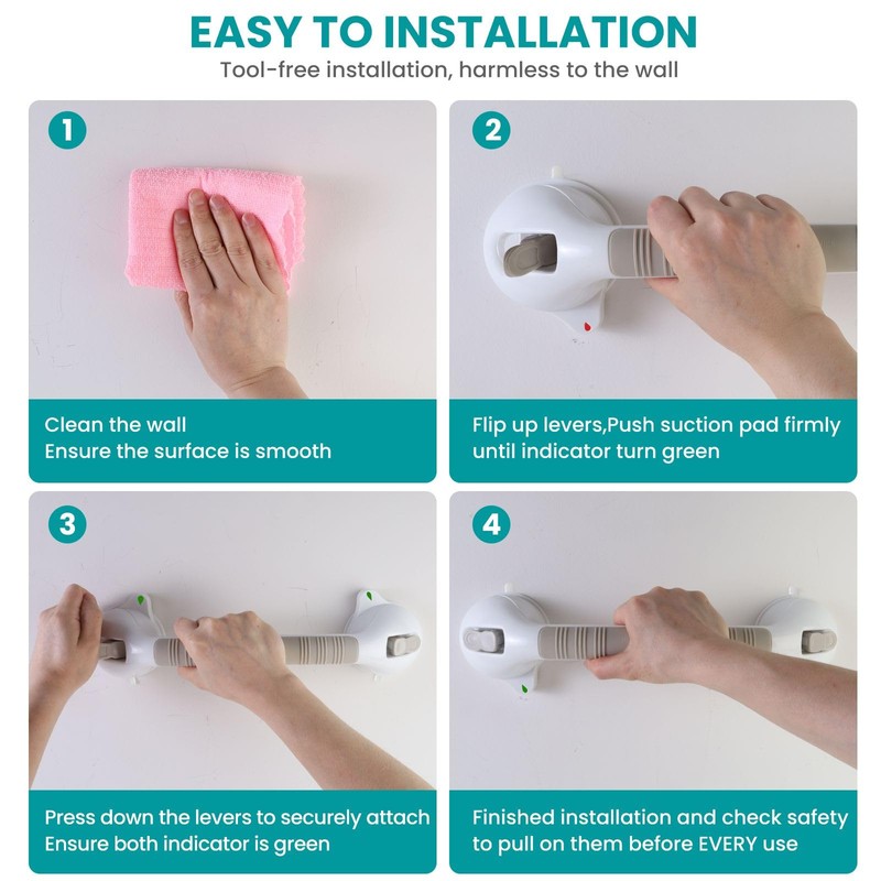 16 Inch Long Suction Grab Bar for Bathroom Indicator Light,