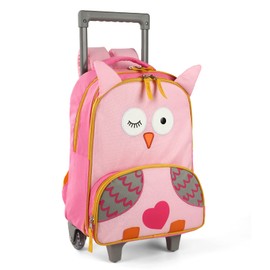 Toddler Rolling Backpack 16 inch Kids Wheeled Backpack Boys Girls Travel School Children Luggage Toddler Trip, Owl