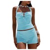 MakeMeChic Women's 2 Piece Tankini Set Striped Ruched Tummy Control