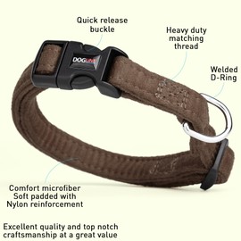 Dogline Comfort Microfiber Flat Collar for Dogs (W 5/8" L 9"-13"), Brown