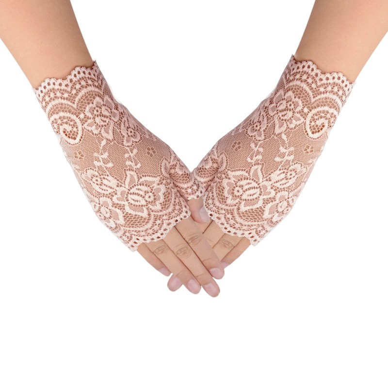 obmwang 2 Pairs Women's Lace Gloves Fingerless Floral Gloves for