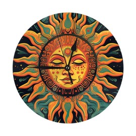 Qchaor Retro Mexican Sun 10in Battery Round Wall Clock Non-Ticking Silent Clock -Mexican Style Decorative for Living Room, Kitchen, Home,Bathroom, Bedroom, Laundry Room