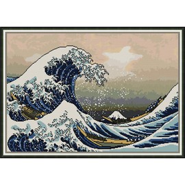 Amiiba Stamped Cross Stitch Kits, The Great Wave Off Kanagawa DIY 11CT 29.9x21.6 inch (Wave)
