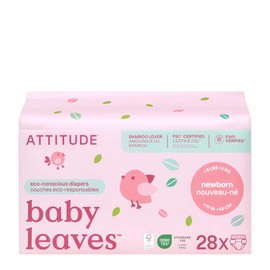 ATTITUDE Eco-Conscious Disposable Diapers, EWG Verified, Size 1/Newborn (< 9 lbs), Ultra Absorbent for Baby, Vegan & Plant-Based, 28 Count