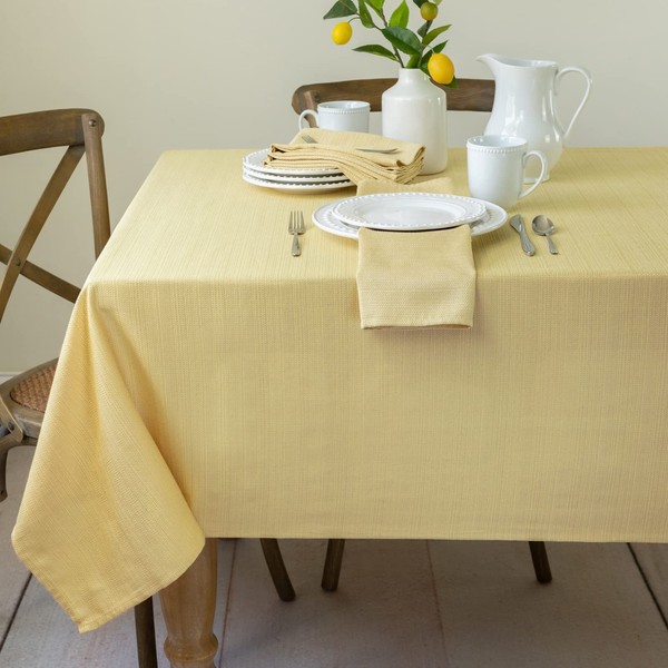 Benson Mills Textured Fabric Table Cloth, for Everyday Home Dining, Parties, Weddings & Spring Holiday Tablecloths (60" x 104" Rectangular, Sunshine/Yellow)