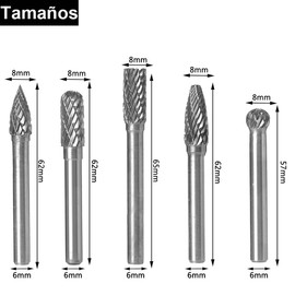 Bestgle 5 Pieces Metal Rotary Burr Rotary Bit Rotary Shank 6mm Head 8mm Rotary Metal Grinding Polishing Engraving
