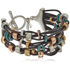 Robert Lee Morris "Femme Petal" Patina Mixed Metal Bead Multi-Row Toggle Bracelet