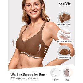 Vertvie Bras for Women - Wireless Bras with Support Seamless No Underwire Push Up Bras Full Coverage Comfortable Everyday Bra(Medium,Coffee)