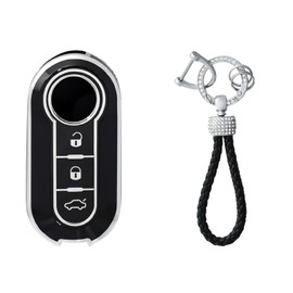 OFFCURVE Car Key Cover Car Key Case Key Fob Cover Car Key Protector with Car Key Fob Compatible with FIAT 500 Lancia Punto Panda Ypsilon Delta Grande Bravo Musa Flip Falten