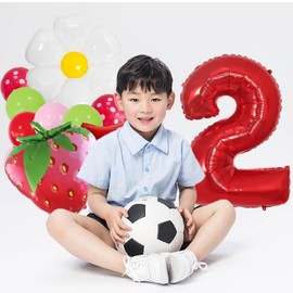 Strawberry Balloons Number 2 Balloons Polka-dot Latex Balloons for Girl Fruit 2nd Birthday Party Decoration Supplie,Berry 2nd Party Decor,White Daisy Latex Mylar Red Number 2 Balloons Decor for Girls