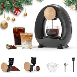 Single Serve Coffee Maker For K Cup Pod and Coffee Grounds /Tea, Fast Brew in 2 minutes, 2 IN 1 One Button Coffee Machine 4-8 Oz Brew Sizes, Stylish＆Compact For Home, Office, RV and Dorm, Black