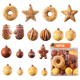 43PCS Baking Ornaments Decorations for Christmas, Christmas Tree Gingerbread Hanging Ornaments Set Shatterproof Artificial Assorted Christmas Tree Hanging Ball for Indoor Home Holiday Party Xmas Decor