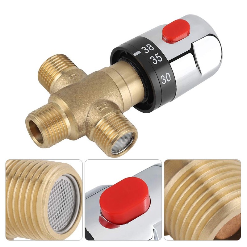 G1/2 Thermostatic Mixing Valve, Brass Water Temperature Pipe Basin Thermostat