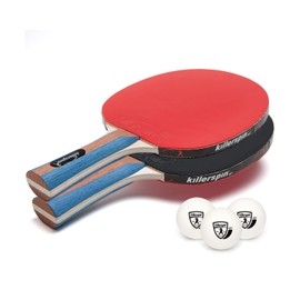 Killerspin Jet Set Premium of 2 Ping Pong Paddles and 3 Table Tennis Balls, Red/Black, Small