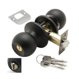 Wolfpack 3030560 Entrance Door Knob with Key and Lock, Black