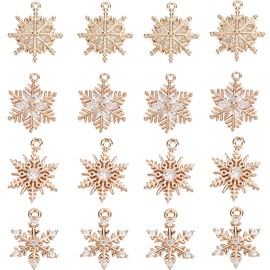 SUNNYCLUE 1 Box 16Pcs 4 Style Snowflake Charm Christmas Charms Snowflakes Charms Xmas Snow Cubic Zirconia Charm for Jewelry Making Charms DIY Bracelet Necklace Earrings Craft Adult
