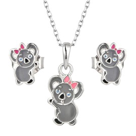 PAVELS Children's Koala Jewellery Set - Stud Earrings and Chain for Girls Made of Genuine 925 Silver - Cute Animal Motif Jewellery for Children - Gift Idea for Girls, Silver