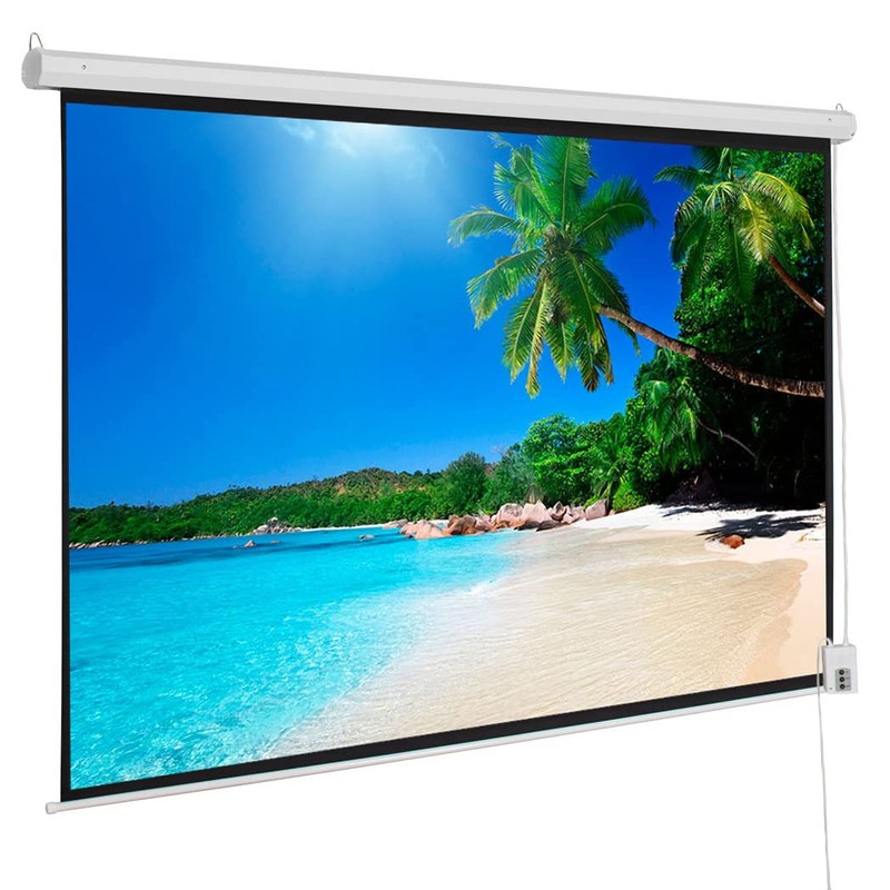 Kshioe Motorized Projector Screen with Remote Control, No Wrinkles, Without