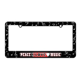 GRAPHICS & MORE Peace Love Music License Plate Tag Frame - Music Notes Design