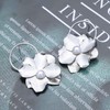 TseenYi Large Pearl Flower Earrings Silver Metal Floral Earrings Big